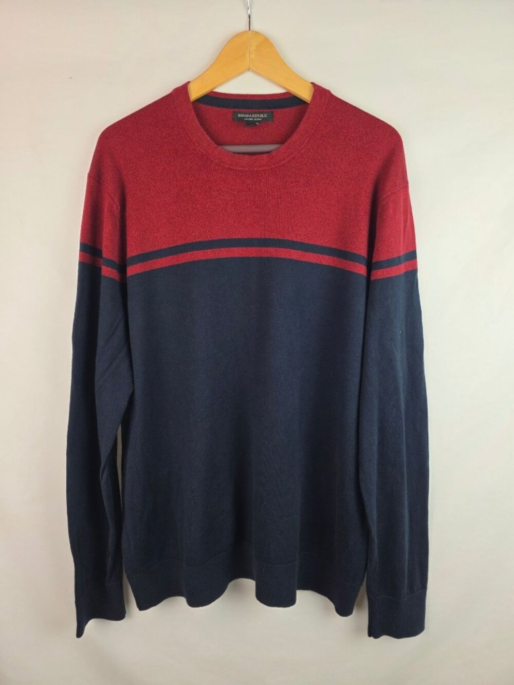 Banana Republic Luxury Blend Sweater Mens XL Tall Red Blue Silk Cotton Cashmere